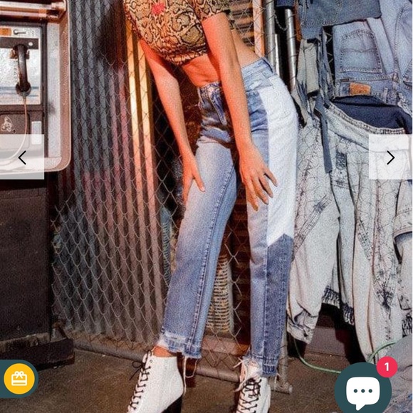 Altar’d State Vervet Color Block High Rise Jeans with Raw Hem - Picture 13 of 13